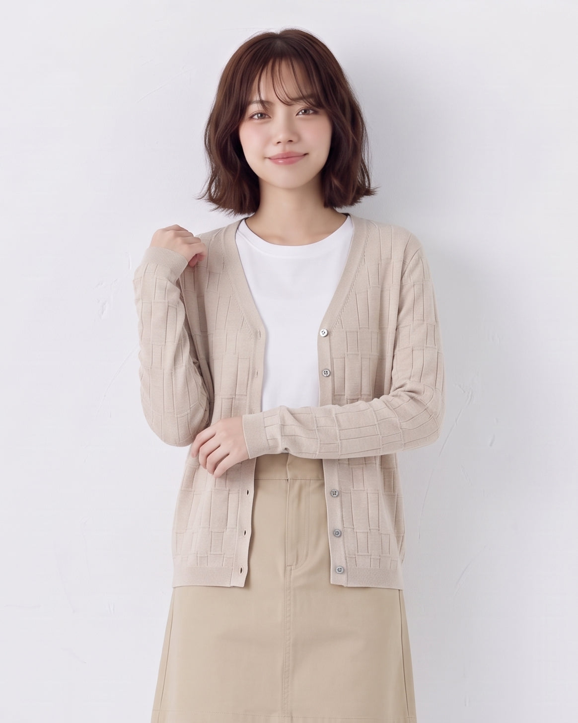 「秋季新品 」「多色」竹節肌理 紗線質地柔軟細膩 V領針織開襟衫