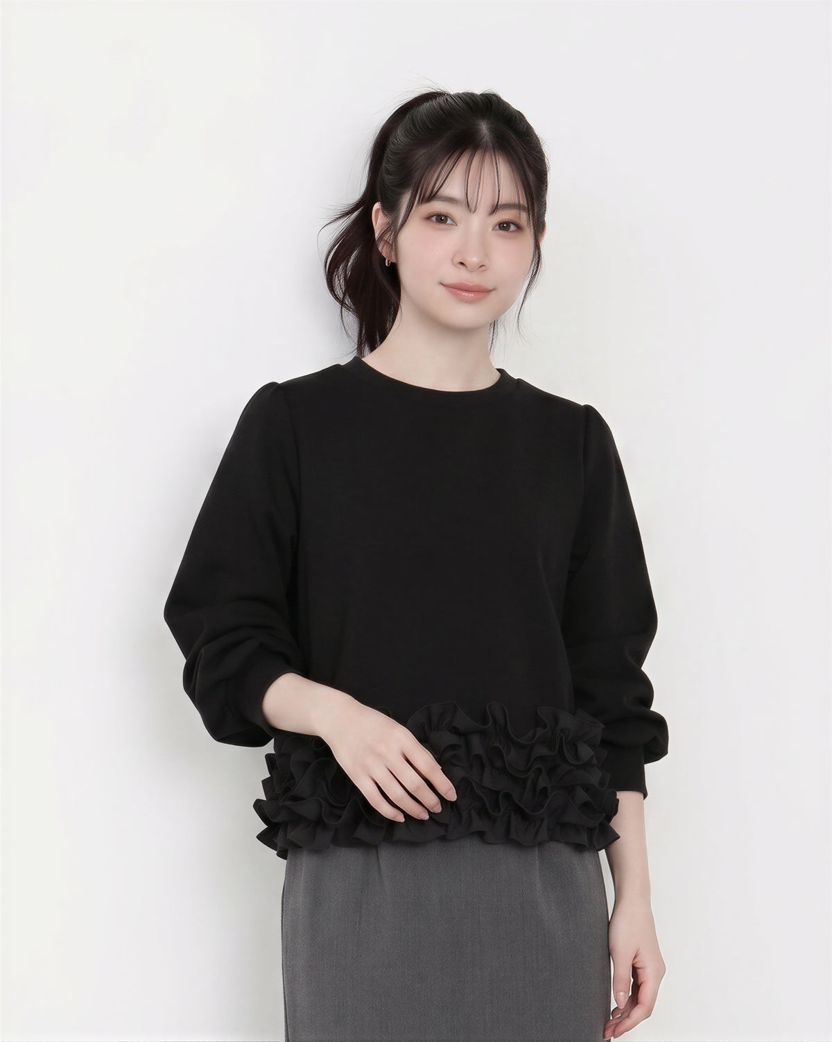 「秋季新品 」「兩色」立體荷葉邊短版衛衣