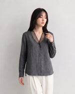 「秋季新品 」S-XL 灰色網紗拼接深V襯衫
