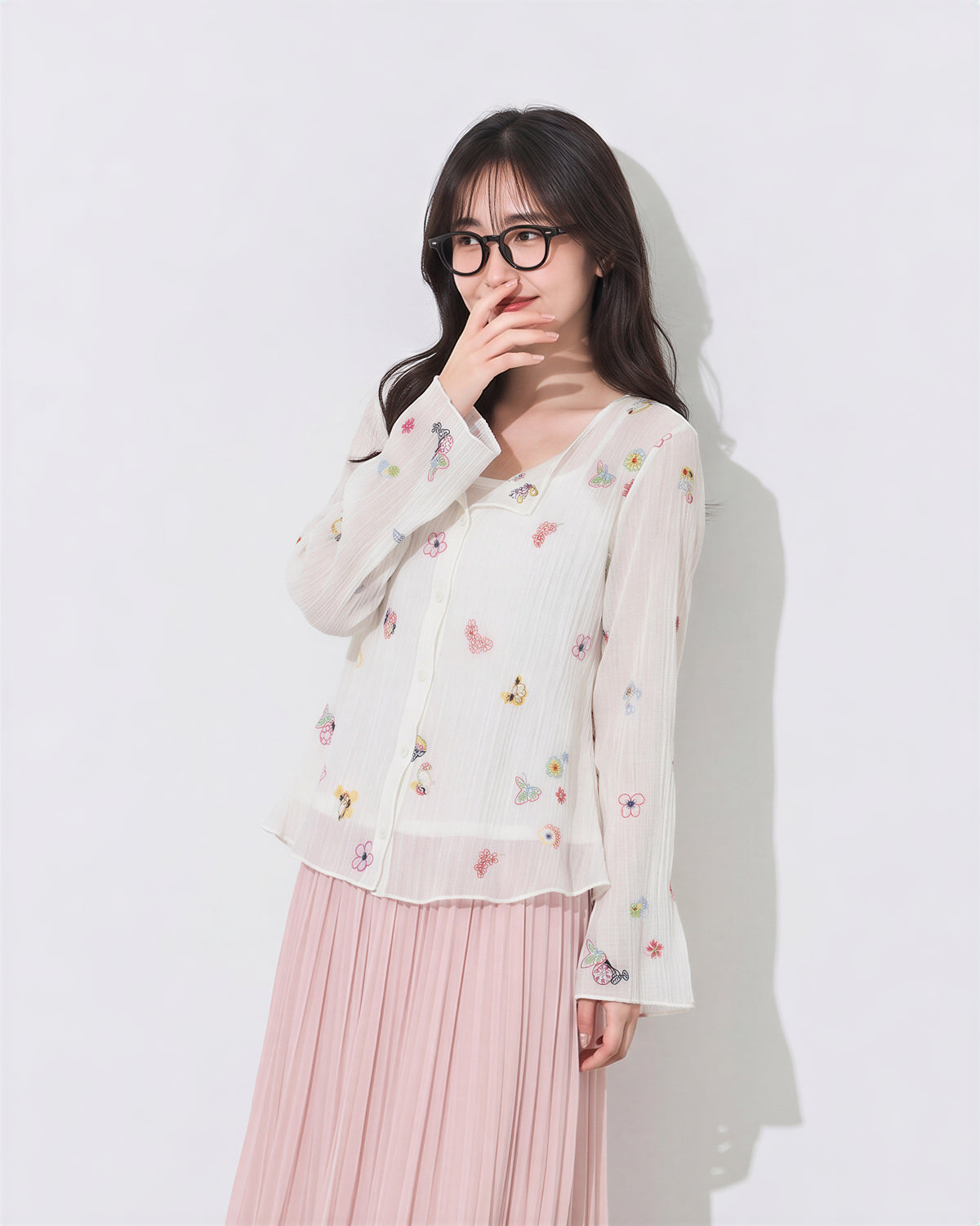 「秋季新品 」S-XL V領壓褶碎花襯衫