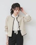 「兩色」「秋季新品 」 S-2XL 撞色滾邊圓領短版開襟衫