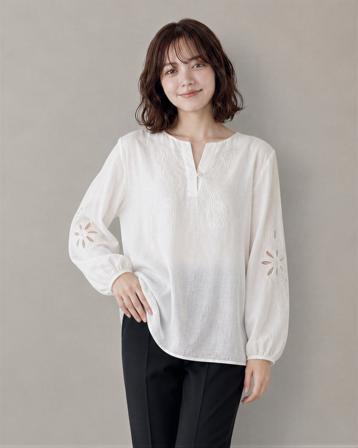 「秋季新品 」白色鏤空刺繡 | 燈籠袖襯衫