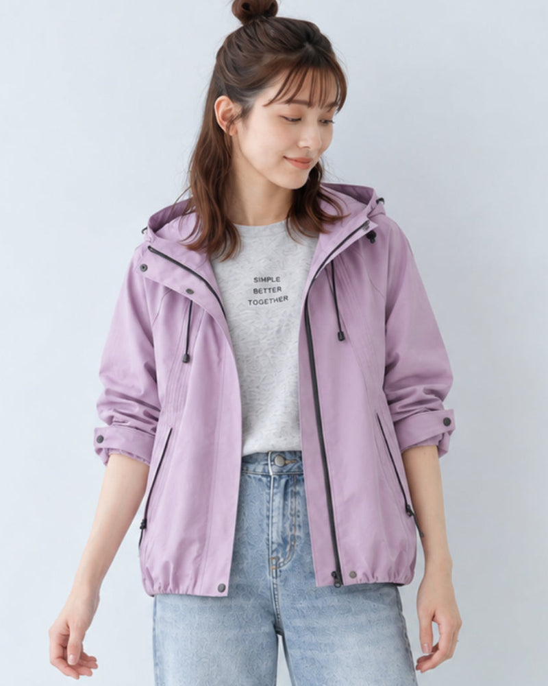 「秋季新品 」 S-XL 淺紫色 連帽抽繩寬鬆風衣