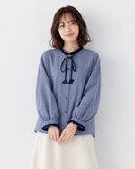 「秋季新品 」S-2XL 木耳邊綁帶格紋襯衫
