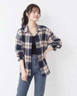 「秋季新品 」寬鬆格紋翻領襯衫