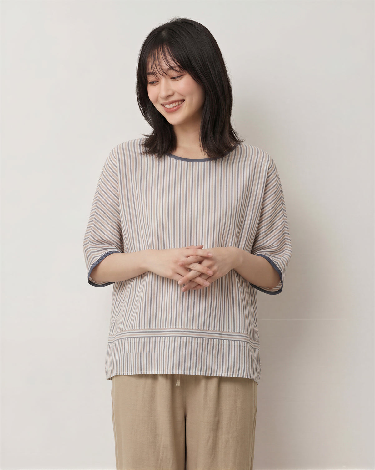 M-2XL 細條紋寬鬆圓領T恤