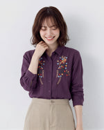「3色」「秋季新品 」M-XL 品質刺繡 全棉甄選 長袖翻領寬鬆襯衫