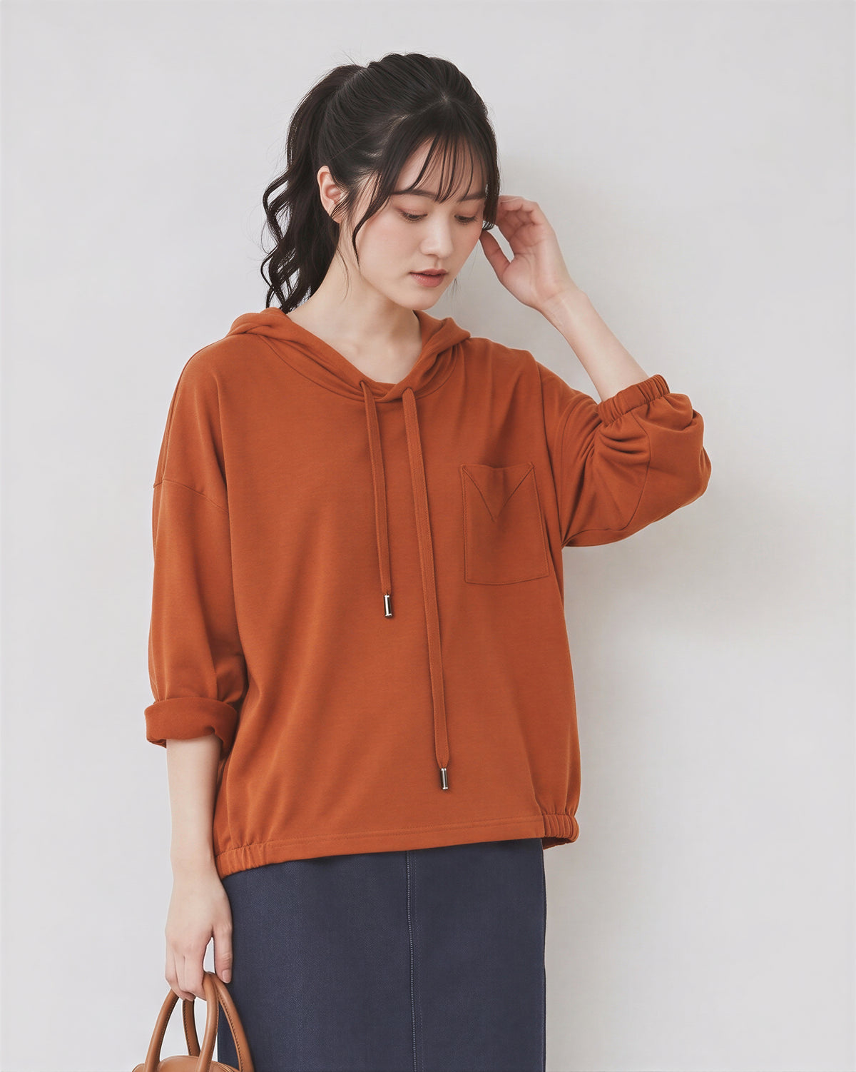 「秋季新品 」大碼寬鬆落肩抽繩連帽衛衣