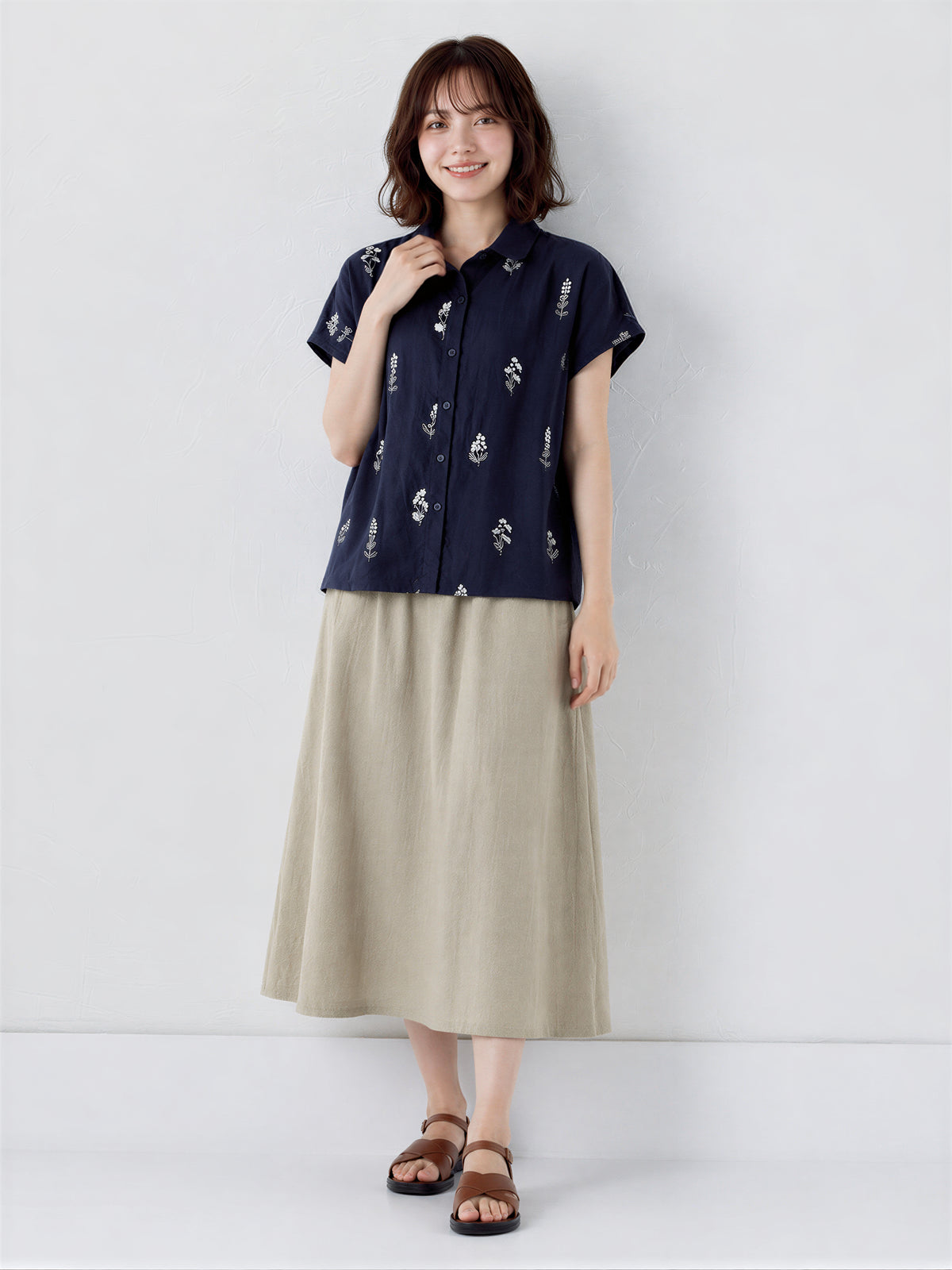 「兩色」M-3XL 小圓領 | 印花寬鬆短袖襯衫