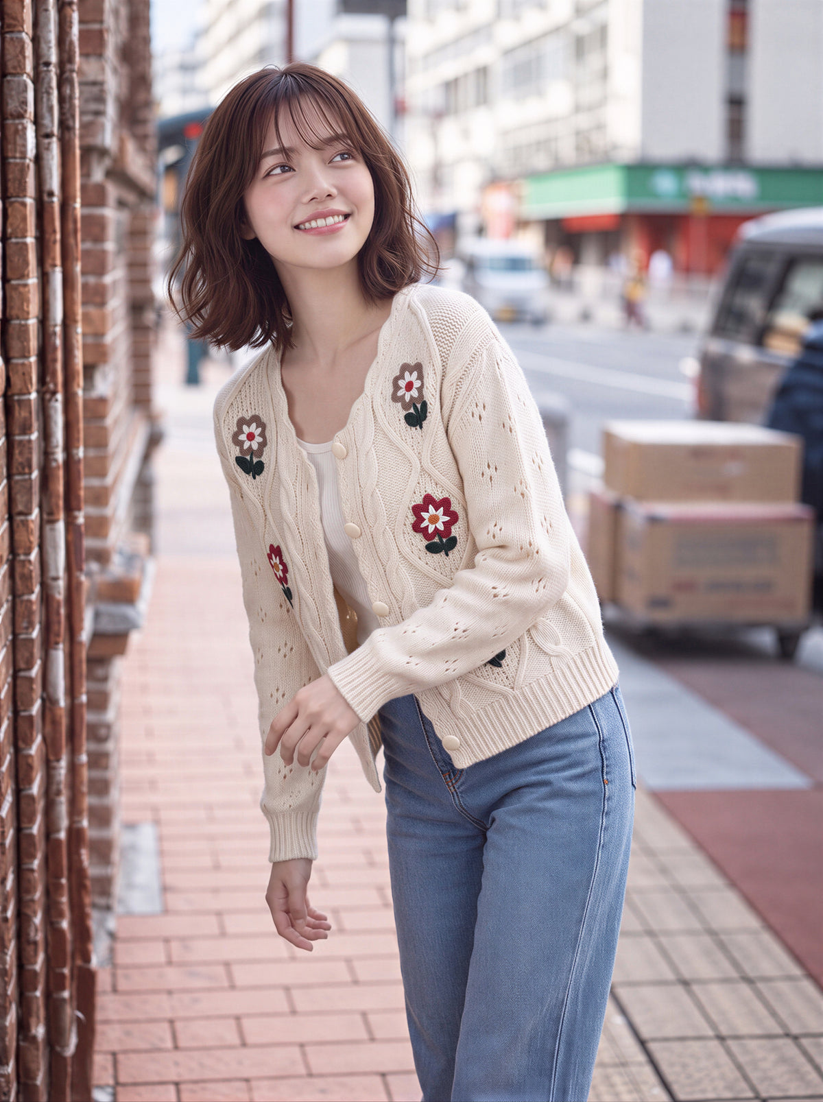 「秋季新品 」三重肌理 手工刺繡花朵 森系針織開襟衫外搭