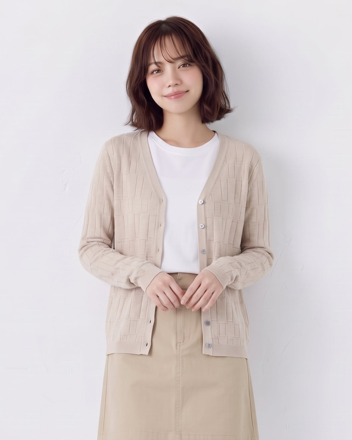「秋季新品 」「多色」竹節肌理 紗線質地柔軟細膩 V領針織開襟衫