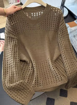 「秋季新品 」鏤空拼接圓領針織衫
