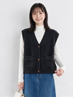 「秋季新品 」V領排釦寬肩針織背心
