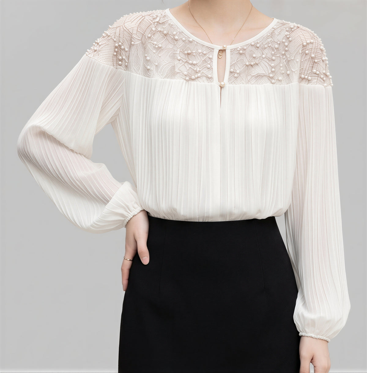 「兩色」「秋季新品 」S-2XL 釘珠刺繡壓褶襯衫