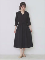 「秋季新品 」 S-2XL  V領收腰中長洋裝