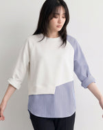 「兩色」「秋季新品 」 S-2XL 拼接條紋寬鬆衛衣
