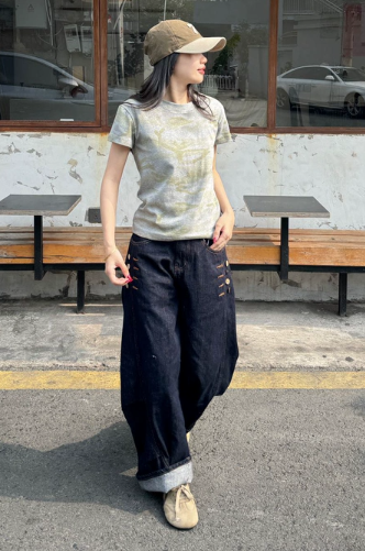 美式復古迷彩紮染！灰綠迷彩印花修身短袖T恤