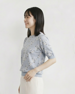 小碎花提花泡泡袖針織上衣