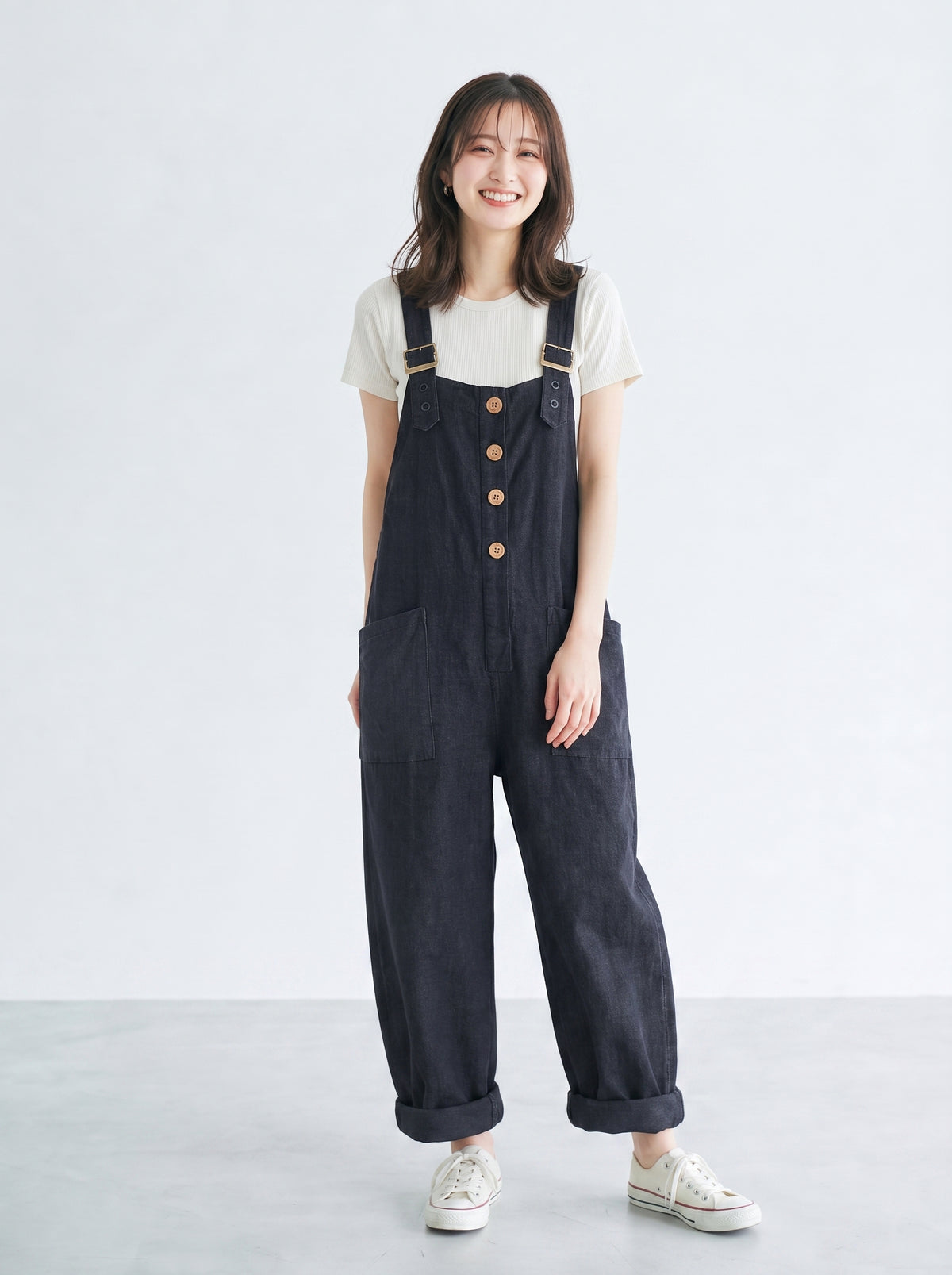 「兩色」S-3XL 寬鬆直筒大口袋吊帶褲