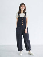 「兩色」S-3XL 寬鬆直筒大口袋吊帶褲