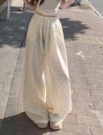 夏季 抽繩高腰碎花 寬腿褲 舞蹈褲