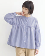 「秋季新品 」M-2XL 藍色 精選優質全棉 | 荷葉邊抓皺寬鬆襯衫