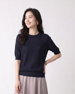 M-XL 鏤空提花圓領針織衫