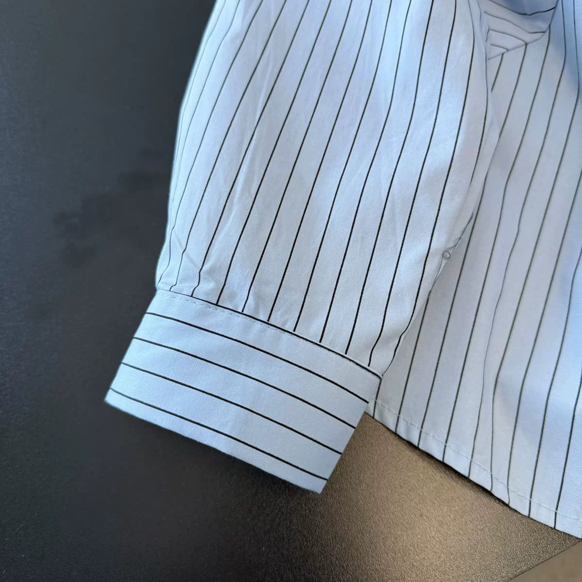 「秋季新品 」L~4XL 拼接條紋印花襯衫