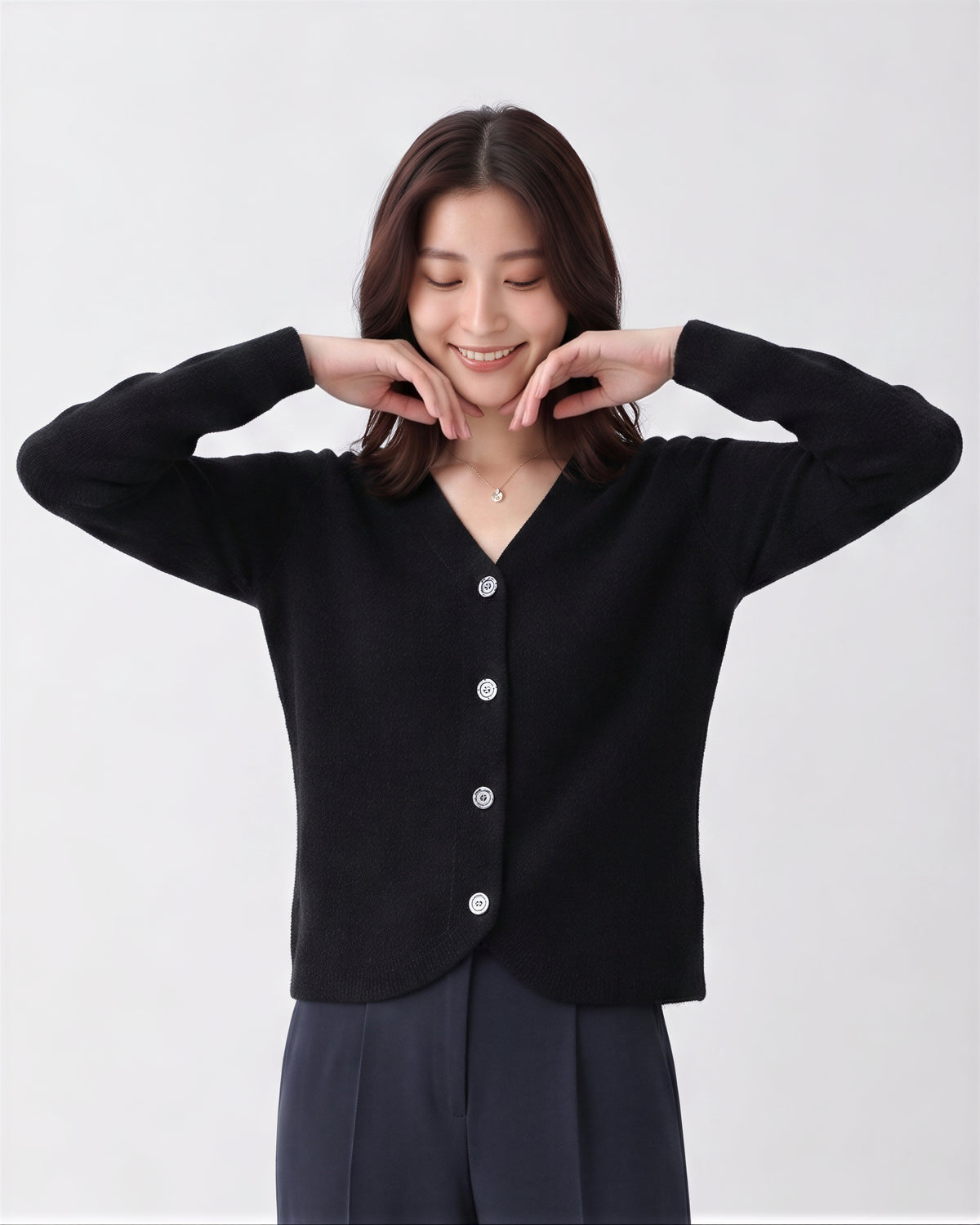 「兩色」S-2XL V領圓弧下襬 | 寬鬆針織開襟衫