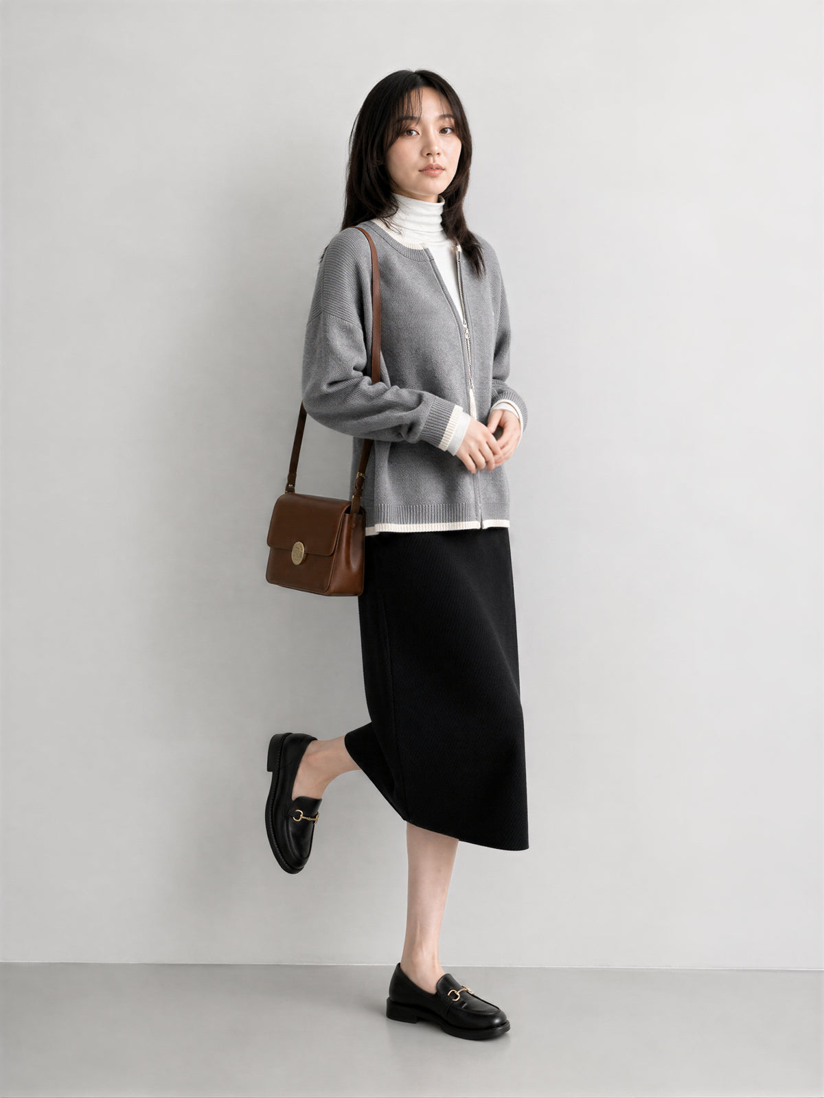 「秋季新品 」「3色」寬鬆落肩 | 拉鍊針織開襟外套