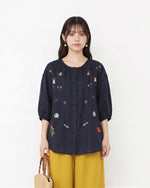 M-4XL 寬鬆刺繡燈籠袖襯衫
