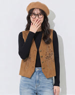 「秋季新品 」M-2XL 刺繡鏤空V領背心