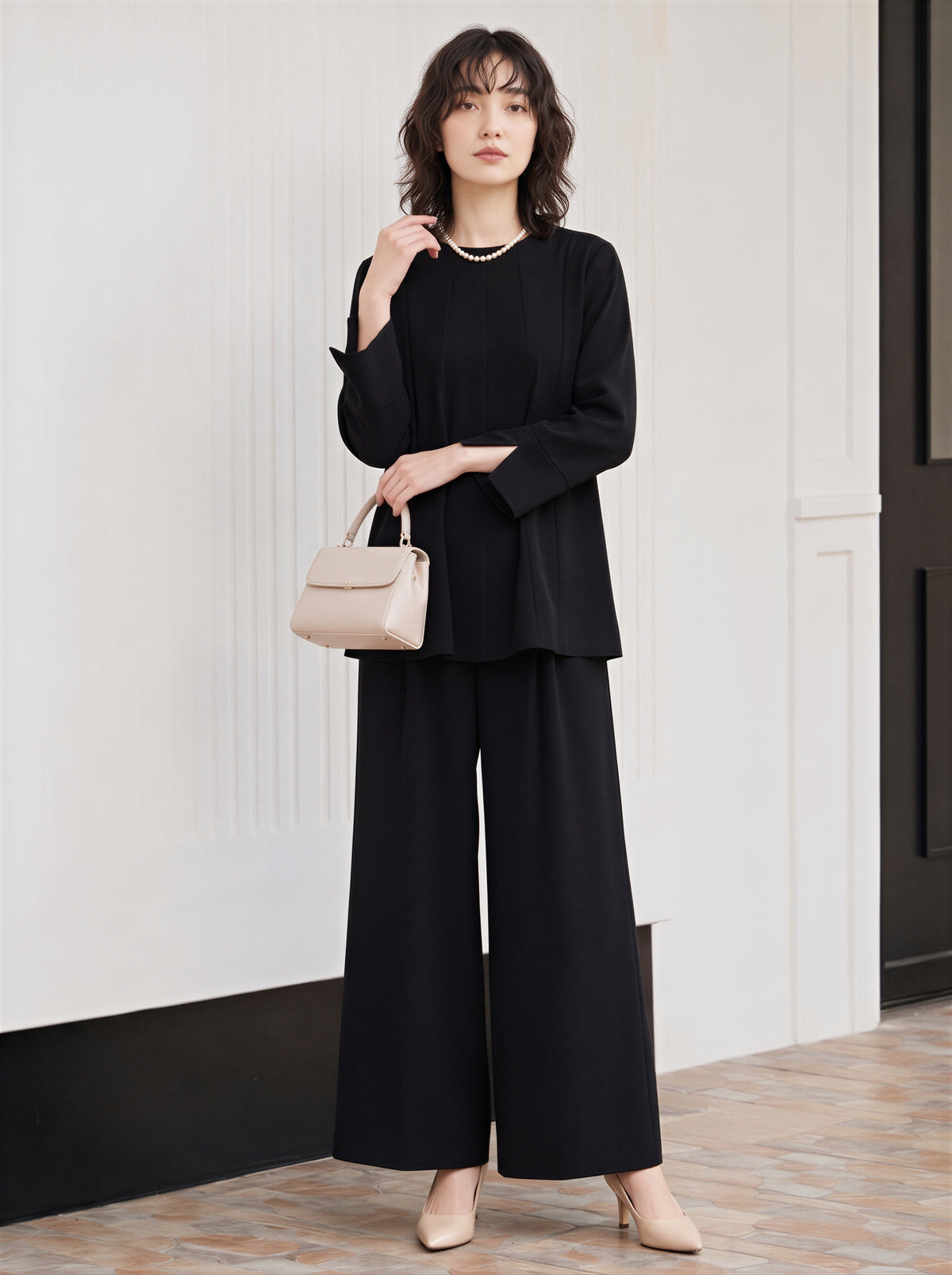 「秋季新品 」S-2XL 品質兩件式 立體褶線寬鬆上衣 + 寬褲兩件式