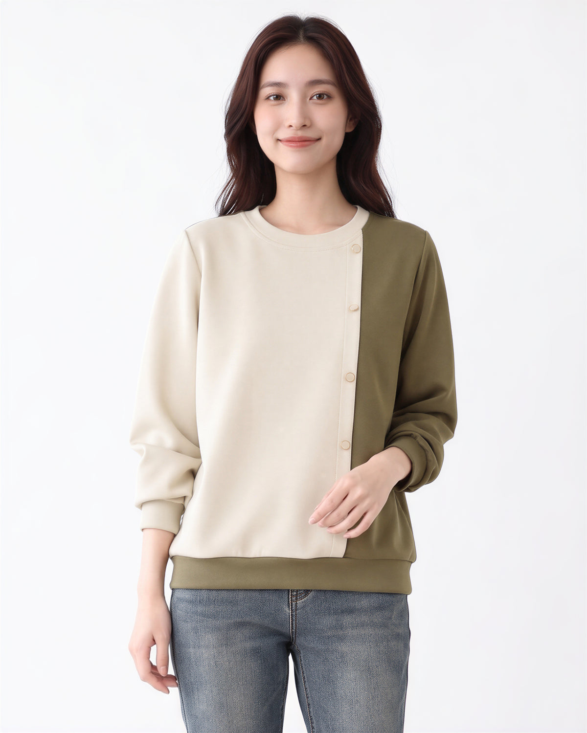 「秋季新品 」拼色圓領寬鬆衛衣