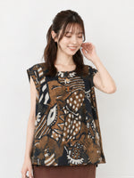 M-2XL 寬鬆A字擺印花無袖襯衫