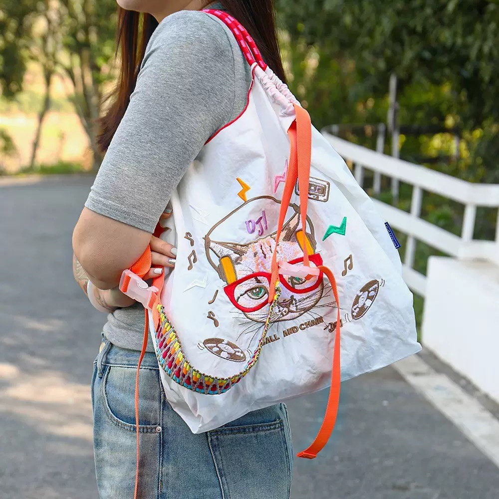 環保購物袋日系尼龍布手提大容量帆布包尼龍刺繡購物包