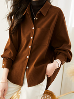 「兩色」「秋季新品 」M-2XL 品質磨毛燈芯絨 寬鬆落肩單口袋襯衫