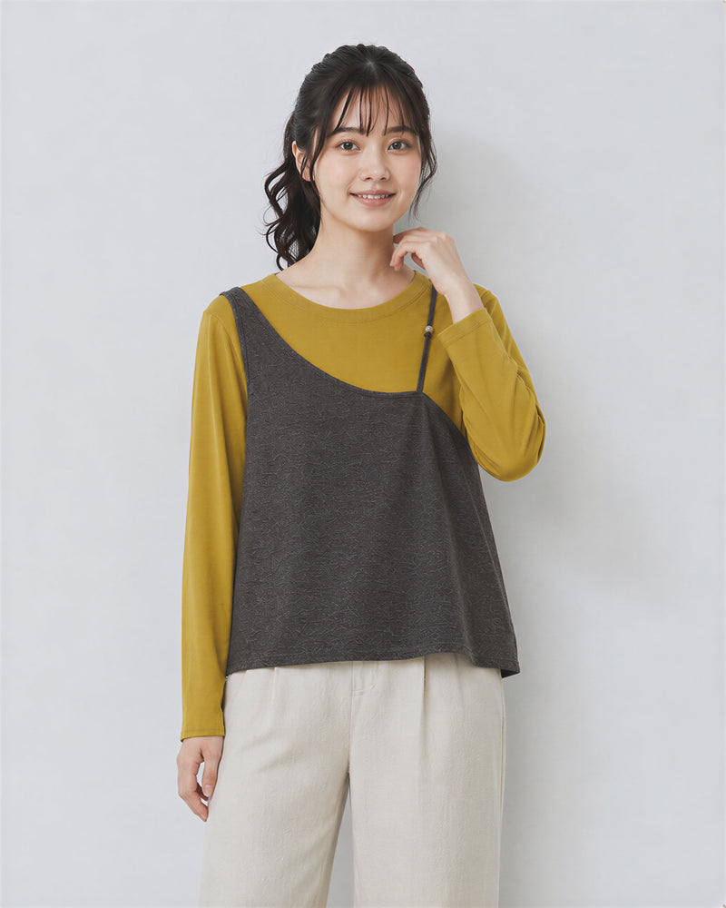 L-4XL 寬鬆不對稱假兩件 | 疊穿感長袖T恤