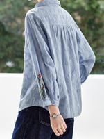 「3色」「秋季新品 」M-2XL 品質刺繡 全棉甄選 柔軟舒適 寬鬆小方領長袖襯衫