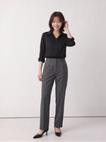 S-2XL 黑色翻領排扣修身襯衫
