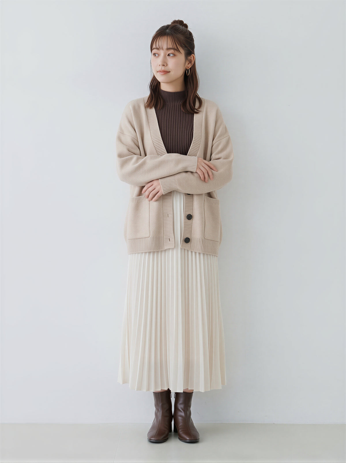 「秋季新品 」「3色」寬鬆落肩大口袋針織開襟衫