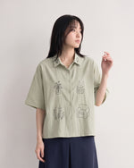 「兩色」M-2XL 趣味線描寬鬆短袖襯衫