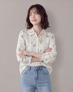 「秋季新品 」M-2XL 精選優質全棉 碎花木耳邊白色襯衫