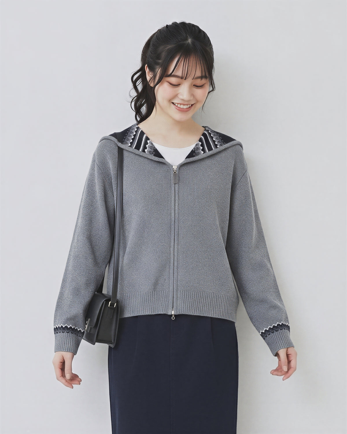「秋季新品 」S-2XL 連帽提花雙拉鍊開襟毛衣