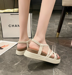 交叉細帶鬆緊後袢 厚底4cm | 女款露趾厚底涼鞋