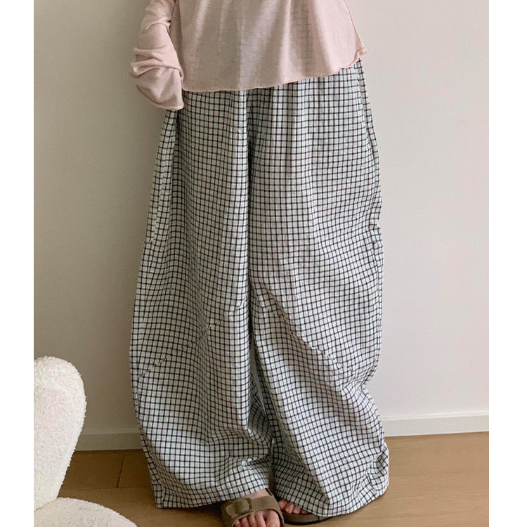 「秋季新品 」「4色」S-XL 寬鬆闊腿格紋運動褲