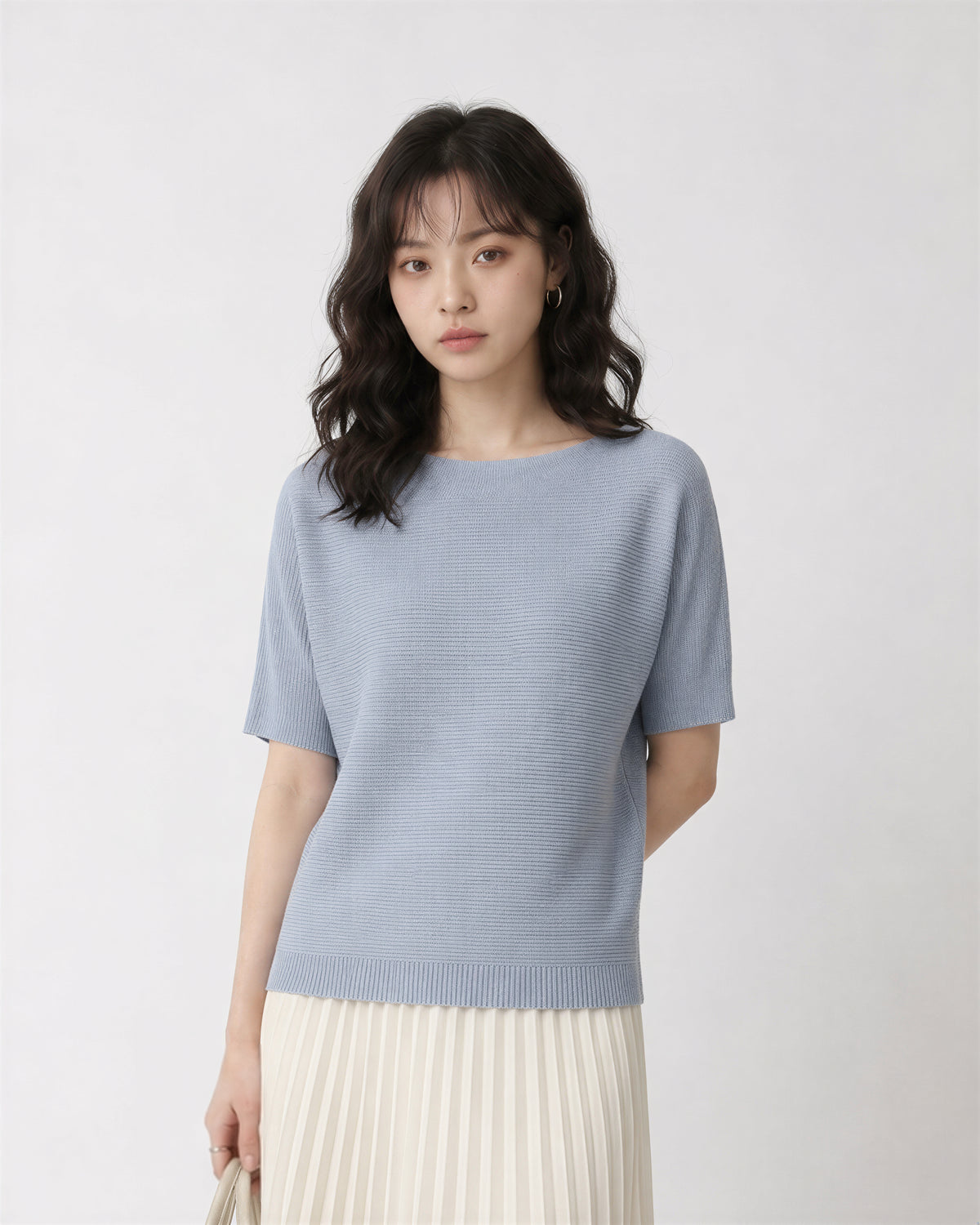 「3色」S-XL 寬鬆落肩羅紋針織衫