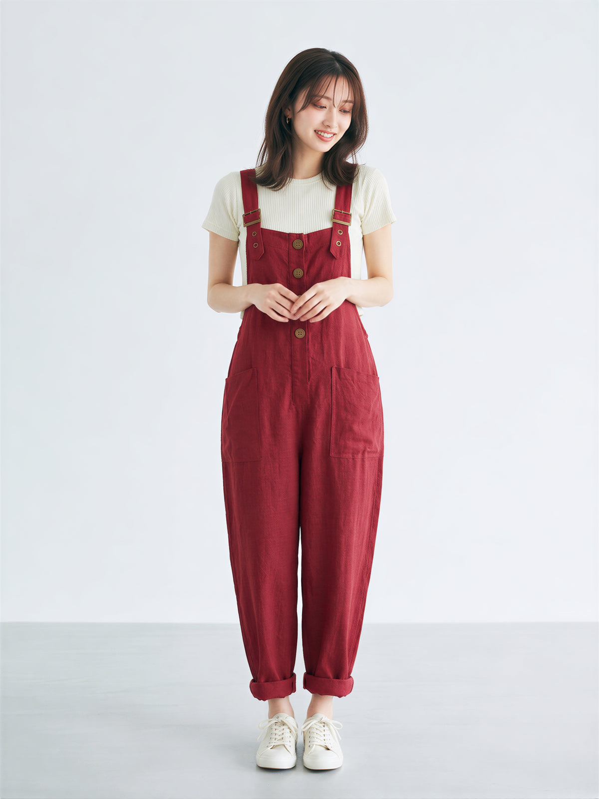 「兩色」S-3XL 寬鬆直筒大口袋吊帶褲