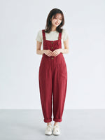 「兩色」S-3XL 寬鬆直筒大口袋吊帶褲