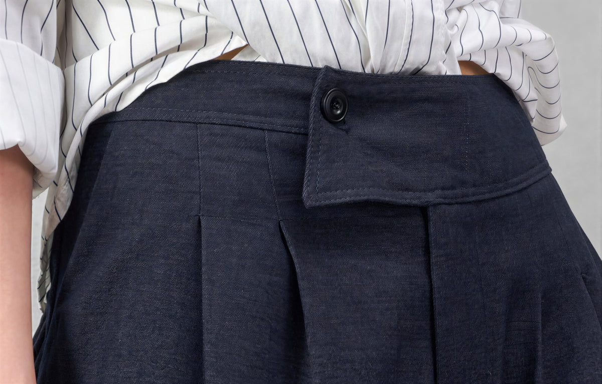 「秋季新品 」S-XL 深藍色高腰垂墜感不對稱寬褲